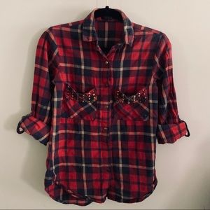studded plaid flannel